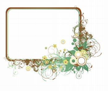 abstract illustration of a frame with floral and circles
