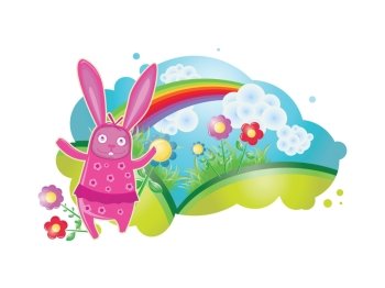 vector spring illustration with floral and rabbit