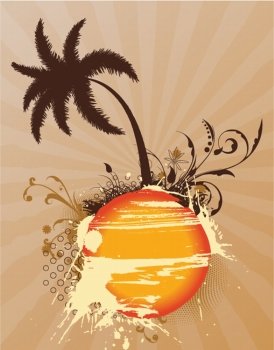 vector vintage summer background with palm tree