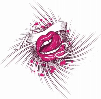 grunge vintage emblem with mouth vector illustration