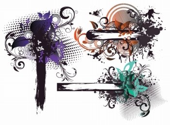 grunge floral frames set vector illustration