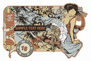vector vintage japanese label with geisha