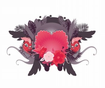 vector abstract floral frame with birds