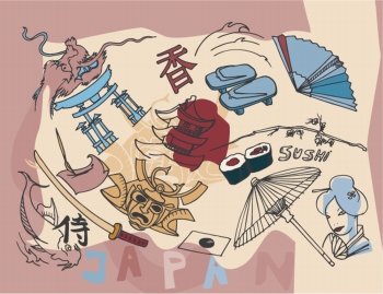 japan doodles vector illustration