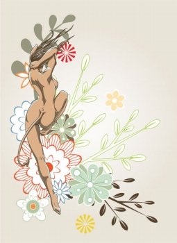vector floral background with sexy woman