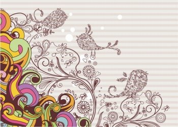 vector colorful background with abstract birds