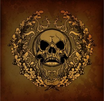 grunge floral frame with skull vector illustration