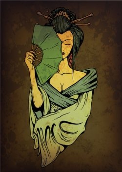 geisha on grunge background vector illustration