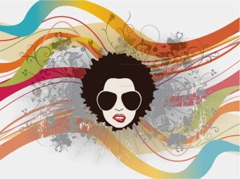 funky face with floral vector illustration