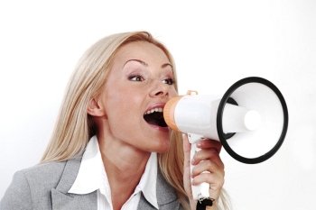 business woman speak in megaphone