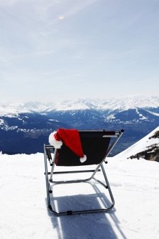 santa vacation hat in mountains