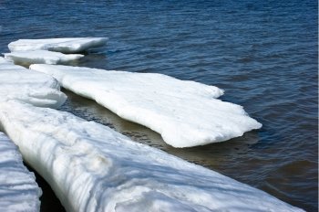 ice hummocks on the river in spring