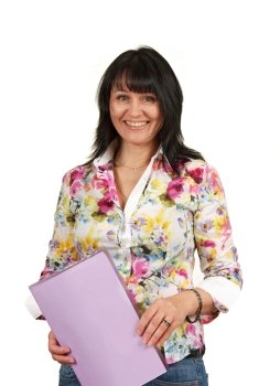 mature business lady with a folder  isolated on a white  background