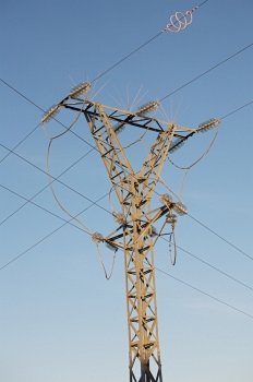 Power lines under a pretty the blue sky