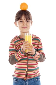 Cute girl with orange and juice a over white background