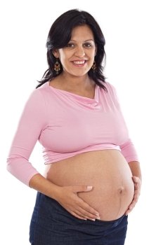 Beautiful pregnant girl on a white background