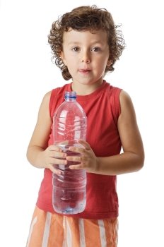 photo of an adorable boy drinking water a over white background