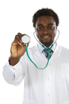attractive young doctor  - focus in the stethoscope -