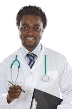 Attractive young doctor a over white background