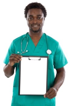 Doctor whit clipboard a over white background