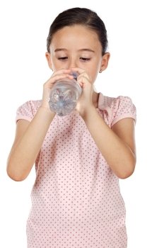Cute young girl with bottle drinking water