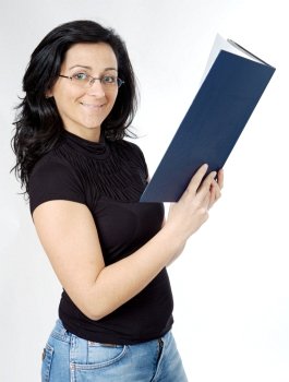 Attractive lady reading a book a over white background