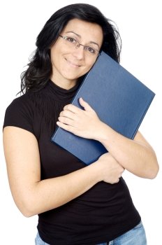Attractive lady loving a book a over white background
