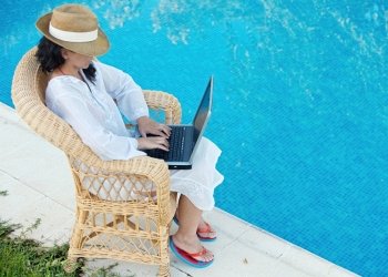 Woman working comfortably in summer