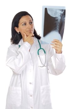 doctor examining a radiographs a over white background