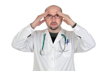Doctor with worried gesture isolated on white background