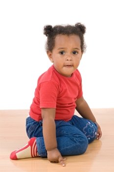 Adorable african baby stand over wooden floor