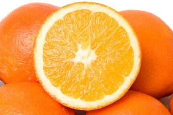 Many oranges on a over white background