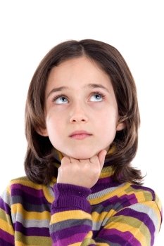 Portrait of adorable girl thinking on a over white background