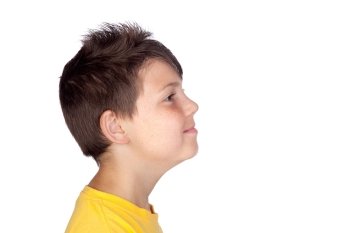 Profile of happy child isolated on white background