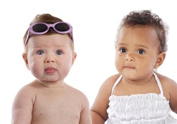 Funny babies of different races isolated over white