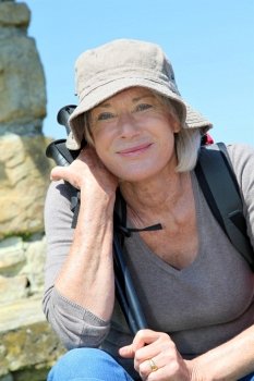 Portrait of senior woman in hiking outfit