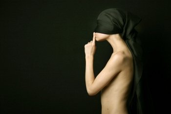 Naked (nude) woman with black bandage
