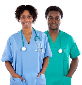 Couple of African Americans doctors a over white background