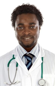 Attractive young doctor a over white background
