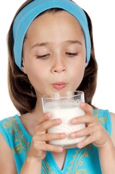 Girl drinking milk a over white background