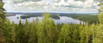 panoramic view of Ruunaa lake, Ruunaa hiking area, Finland