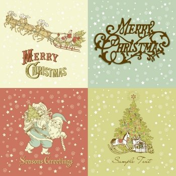 Set of Christmas Cards in vintage style