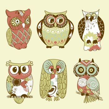 Collection of six different owls