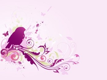 Abstract vector background with bird and floral ornament