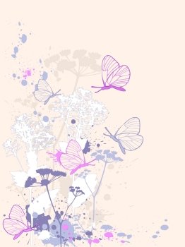 grunge  floral background with butterflies