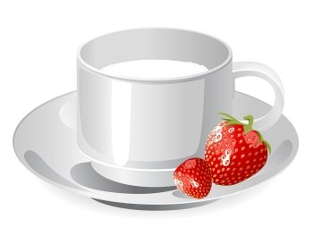 cup of milk and srtawberry isolated on a white background