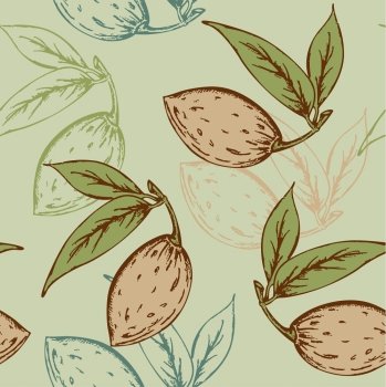 seamless pattern with almond on a green background