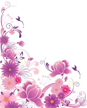 violet floral background  with ornament and flowers