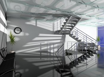 the modern  office hall interior with stairs with depth of field