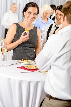 Business woman eat dessert from catering service during company meeting